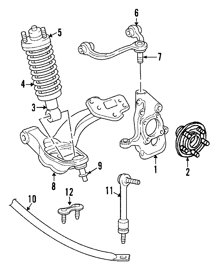 Diagram FRONT SUSPENSION. STABILIZER BAR. SUSPENSION COMPONENTS. UPPER CONTROL ARM. for your Lincoln Town Car  