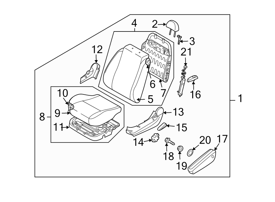 Diagram SEATS & TRACKS. FRONT SEAT COMPONENTS. for your 2005 Chevrolet Express 1500   