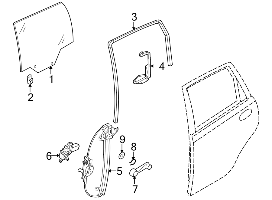 Diagram REAR DOOR. GLASS & HARDWARE. for your 2015 Chevrolet Spark 1.2L Ecotec CVT LS Hatchback 