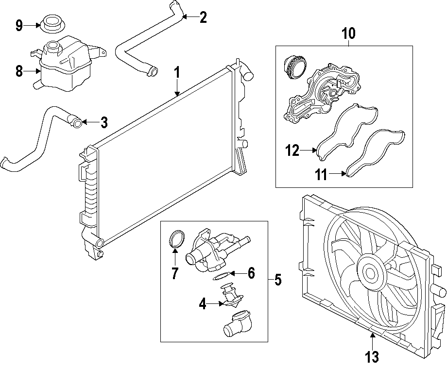 Diagram COOLING SYSTEM. COOLING FAN. RADIATOR. WATER PUMP. for your 2011 Ford F-150 3.5L EcoBoost V6 A/T RWD XL Standard Cab Pickup Fleetside 