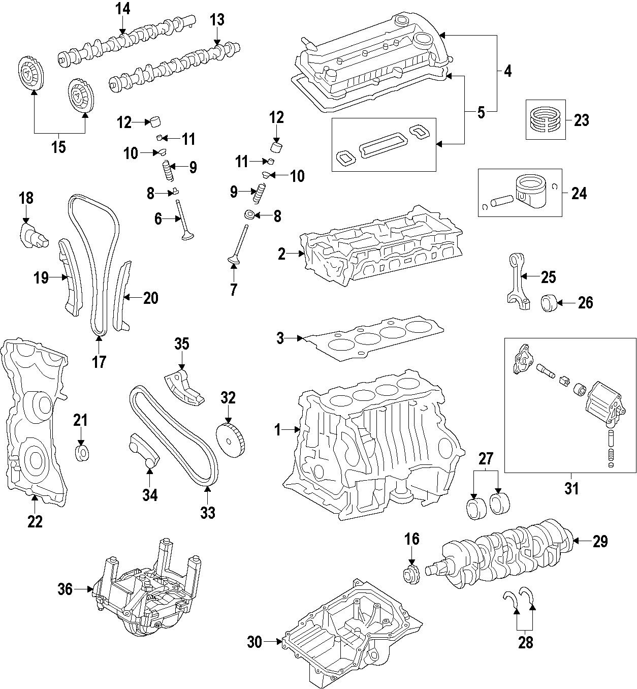 Diagram BALANCE SHAFTS. CAMSHAFT & TIMING. CRANKSHAFT & BEARINGS. CYLINDER HEAD & VALVES. LUBRICATION. MOUNTS. PISTONS. RINGS & BEARINGS. for your 2011 Ford Mustang  Shelby GT500 Convertible 