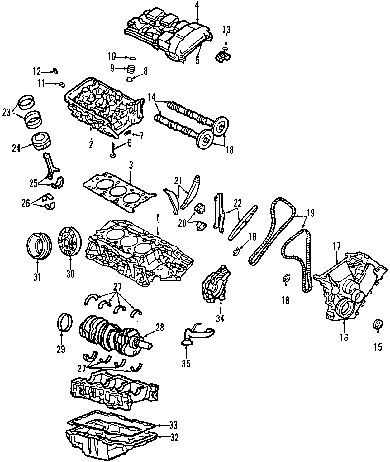 Diagram CAMSHAFT & TIMING. CRANKSHAFT & BEARINGS. CYLINDER HEAD & VALVES. LUBRICATION. MOUNTS. PISTONS. RINGS & BEARINGS. for your 2000 Ford Taurus   