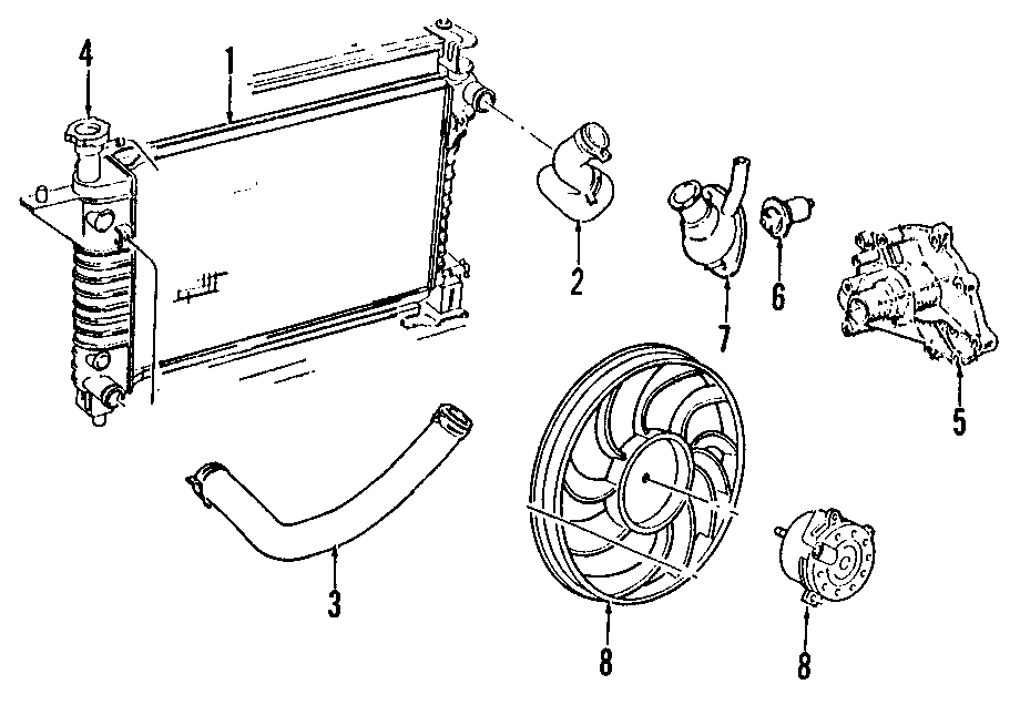 Diagram COOLING SYSTEM. COOLING FAN. RADIATOR. WATER PUMP. for your Ford Mustang  