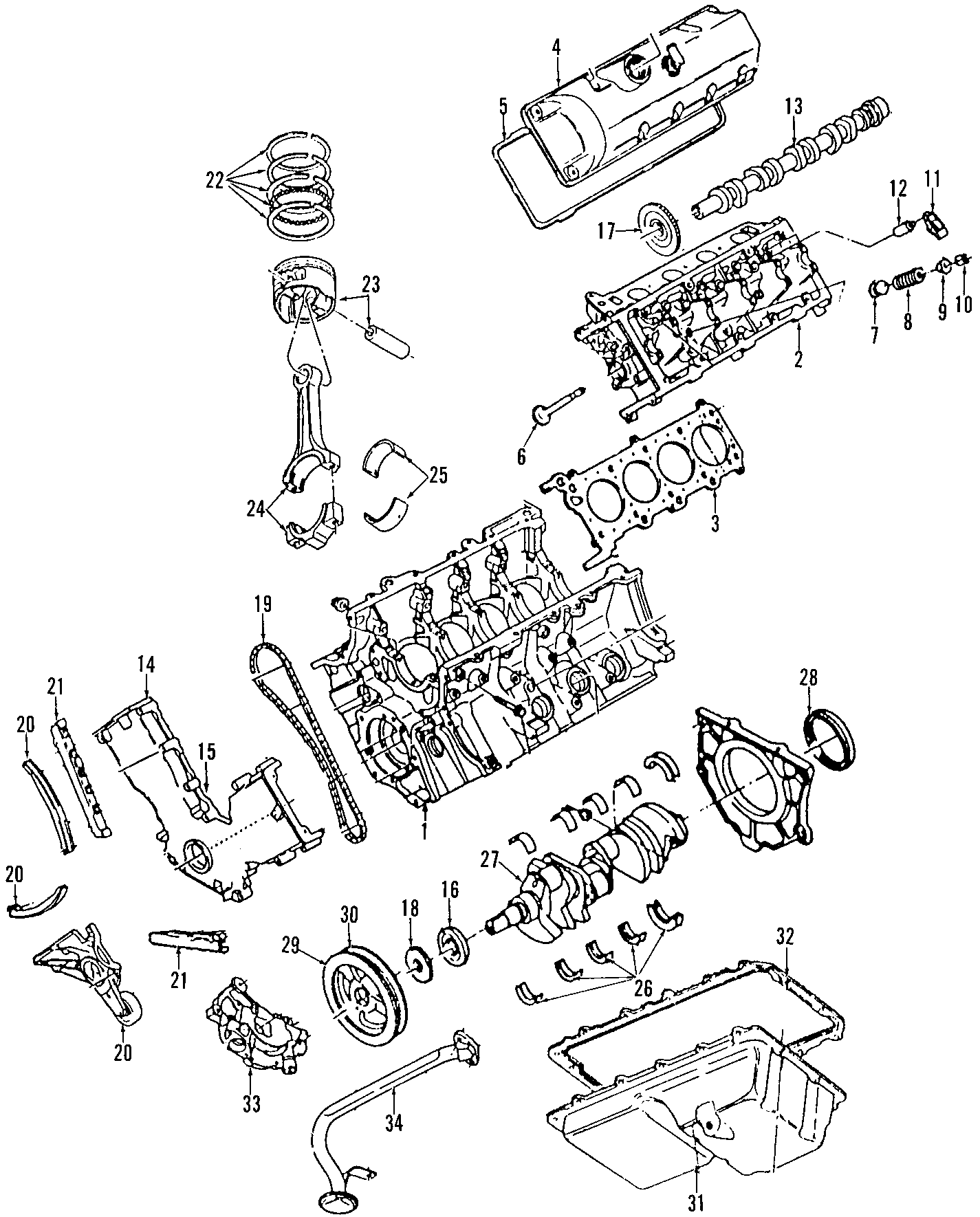 Diagram CAMSHAFT & TIMING. CRANKSHAFT & BEARINGS. CYLINDER HEAD & VALVES. LUBRICATION. MOUNTS. PISTONS. RINGS & BEARINGS. for your Ford Mustang  