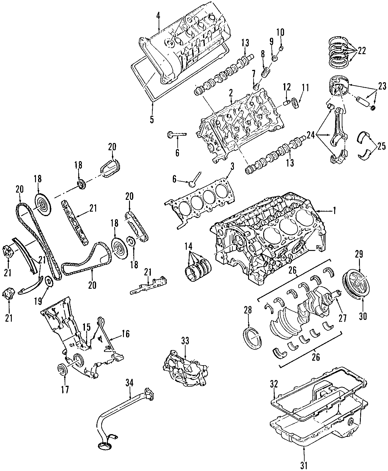 Diagram CAMSHAFT & TIMING. CRANKSHAFT & BEARINGS. CYLINDER HEAD & VALVES. LUBRICATION. MOUNTS. PISTONS. RINGS & BEARINGS. for your 1997 Mercury Mountaineer   