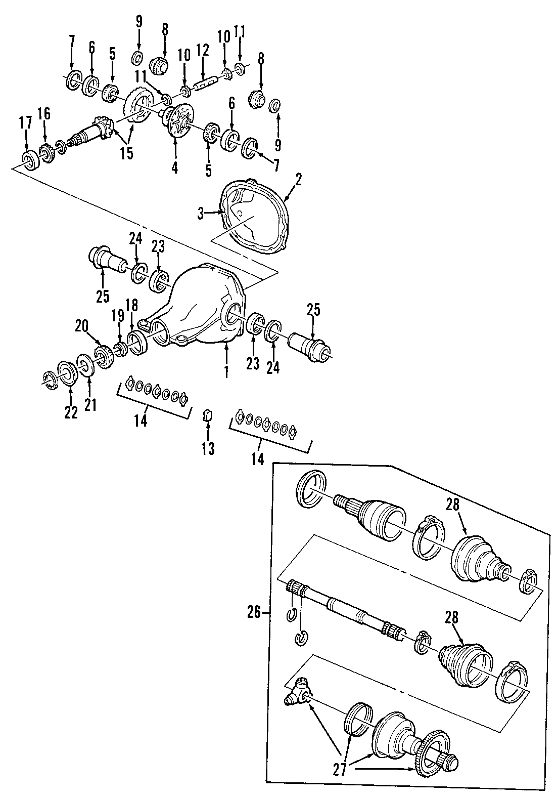 Diagram DRIVE AXLES. REAR AXLE. DIFFERENTIAL. PROPELLER SHAFT. for your Ford