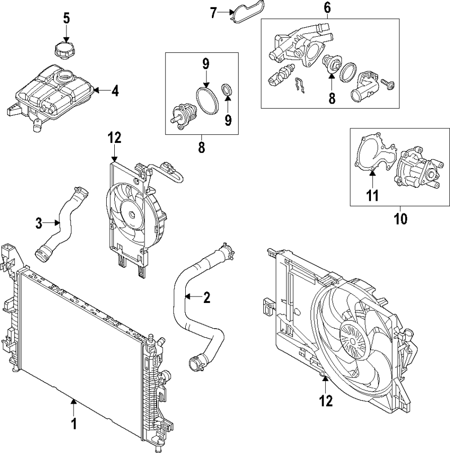 Diagram COOLING SYSTEM. COOLING FAN. RADIATOR. WATER PUMP. for your 2019 Ford Ranger   