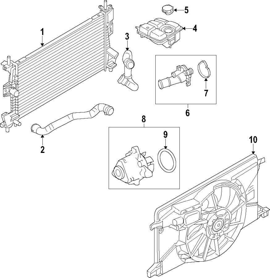 Diagram COOLING SYSTEM. COOLING FAN. RADIATOR. WATER PUMP. for your 2014 Ford Focus   