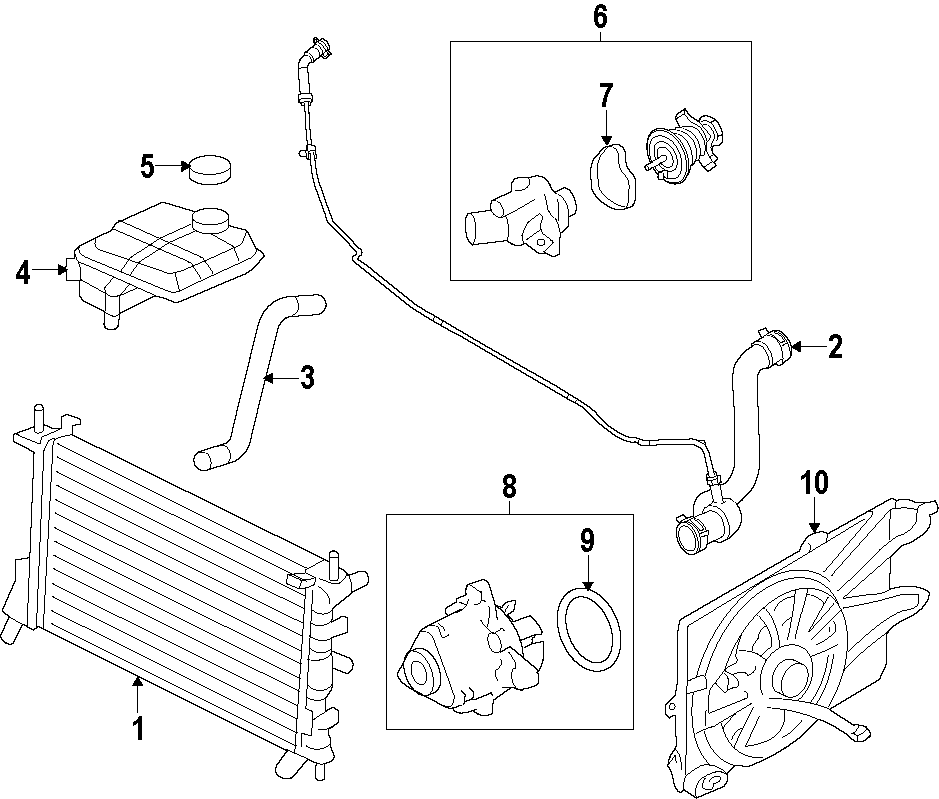 Diagram COOLING SYSTEM. COOLING FAN. RADIATOR. WATER PUMP. for your 2002 Ford Ranger   