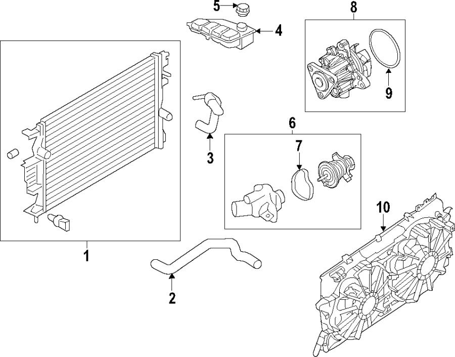 Diagram COOLING SYSTEM. COOLING FAN. RADIATOR. WATER PUMP. for your Ford