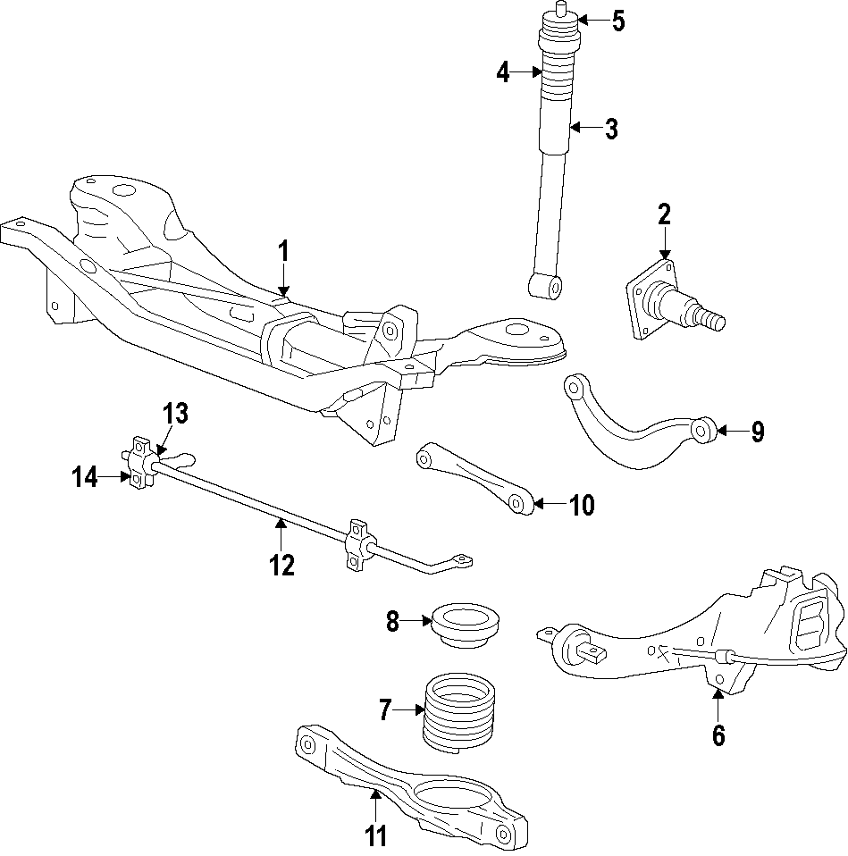 Diagram REAR SUSPENSION. LOWER CONTROL ARM. SUSPENSION COMPONENTS. UPPER CONTROL ARM. for your Ford Focus  