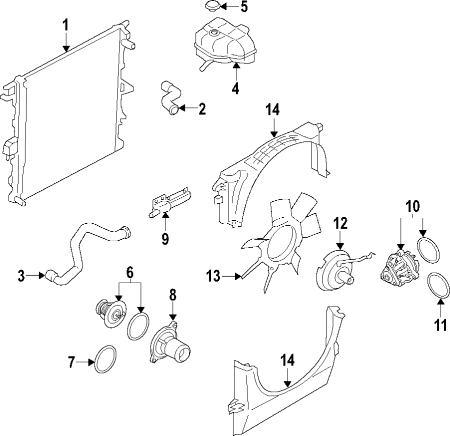 Diagram COOLING SYSTEM. COOLING FAN. RADIATOR. WATER PUMP. for your 2019 Lincoln MKZ   