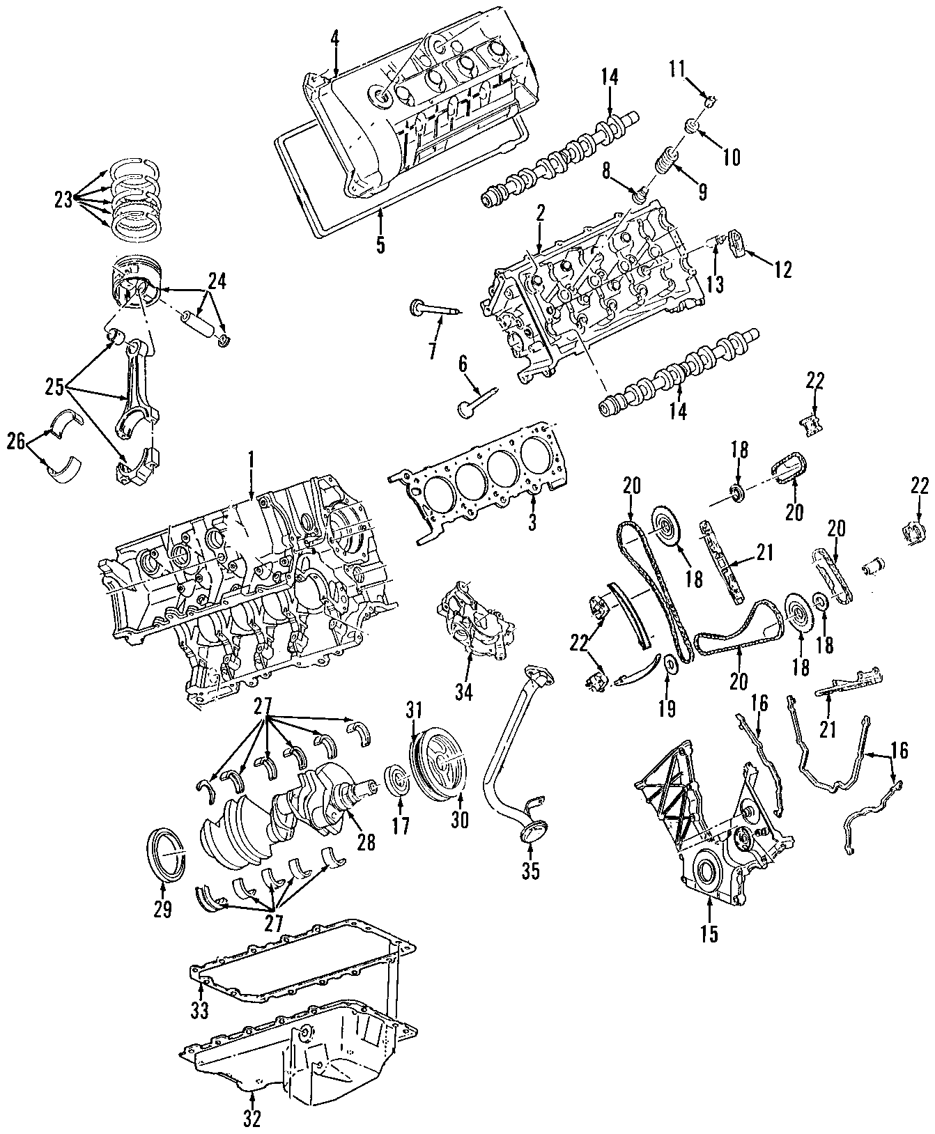 CAMSHAFT & TIMING. CRANKSHAFT & BEARINGS. CYLINDER HEAD & VALVES. LUBRICATION. MOUNTS. PISTONS. RINGS & BEARINGS. Diagram