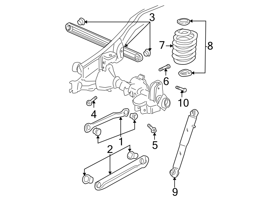 Diagram REAR SUSPENSION. SUSPENSION COMPONENTS. for your 2014 GMC Sierra 2500 HD 6.0L Vortec V8 CNG A/T 4WD SLT Crew Cab Pickup Fleetside 