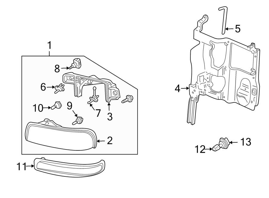 FRONT LAMPS. HEADLAMP COMPONENTS. PARK & SIDE MARKER LAMPS. Diagram