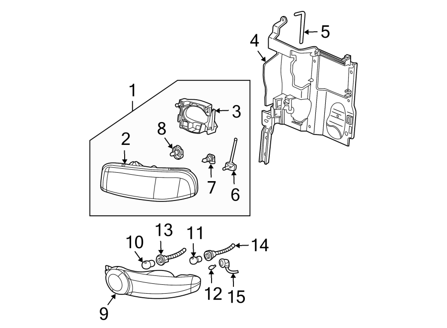 FRONT LAMPS. HEADLAMP COMPONENTS. PARK & SIDE MARKER LAMPS. Diagram