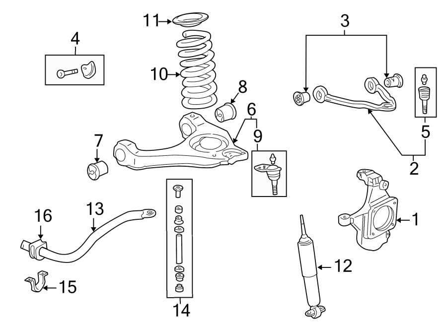 Diagram FRONT SUSPENSION. STABILIZER BAR & COMPONENTS. SUSPENSION COMPONENTS. for your 2012 GMC Sierra 2500 HD 6.6L Duramax V8 DIESEL A/T 4WD WT Extended Cab Pickup 