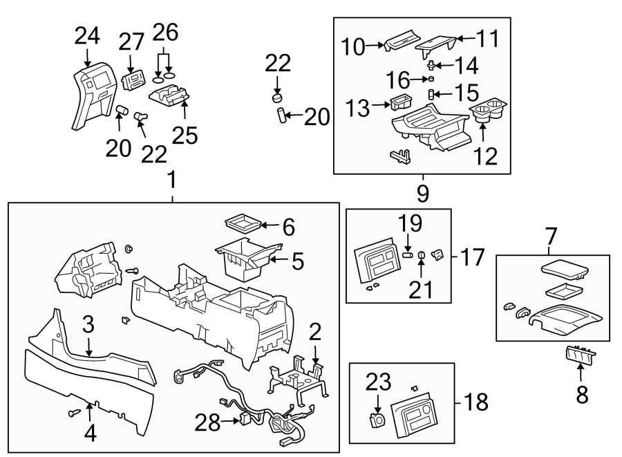 Diagram CENTER CONSOLE. for your 2008 Chevrolet Silverado 2500 HD LTZ Extended Cab Pickup Fleetside  