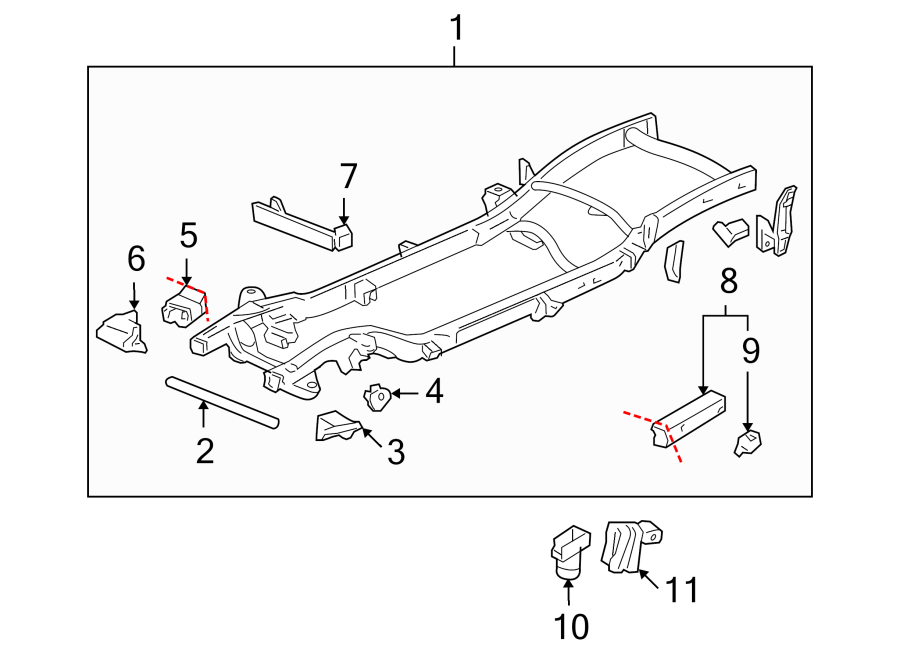 Diagram FRAME & COMPONENTS. for your 2012 GMC Sierra 2500 HD 6.0L Vortec V8 A/T RWD SLT Extended Cab Pickup 