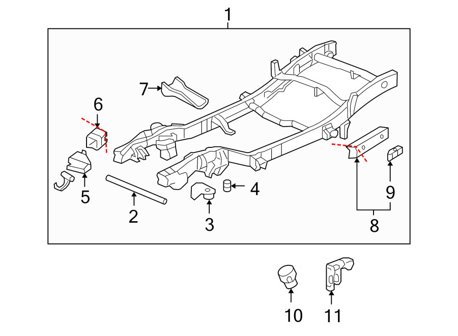 Diagram FRAME & COMPONENTS. for your 2013 GMC Sierra 2500 HD 6.0L Vortec V8 FLEX A/T RWD WT Crew Cab Pickup Fleetside 