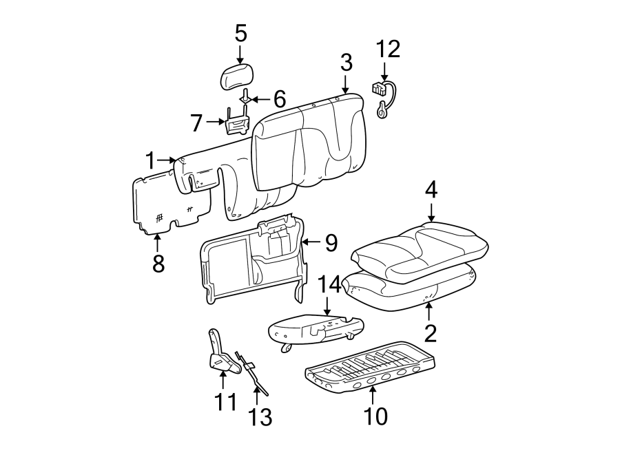 Diagram SEATS & TRACKS. REAR SEAT COMPONENTS. for your 2005 Chevrolet Trailblazer   