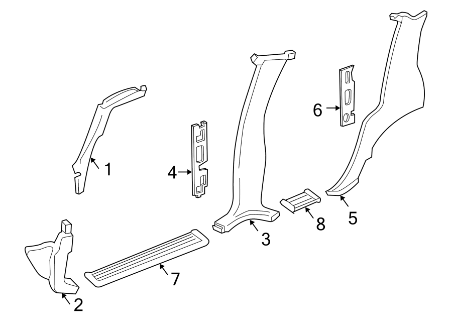 Diagram PILLARS. ROCKER & FLOOR. INTERIOR TRIM. for your 2005 Chevrolet Uplander    