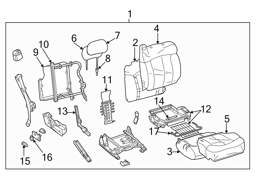 Diagram SEATS & TRACKS. FRONT SEAT COMPONENTS. for your 2005 Chevrolet Suburban 1500 LS Sport Utility  