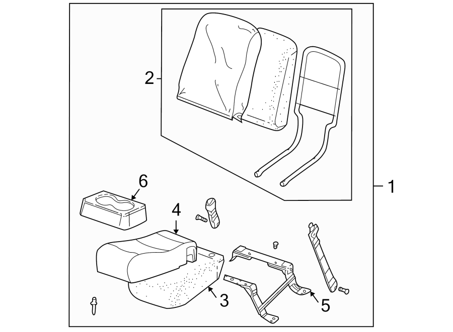 Seats & tracks. Front seat components. Diagram