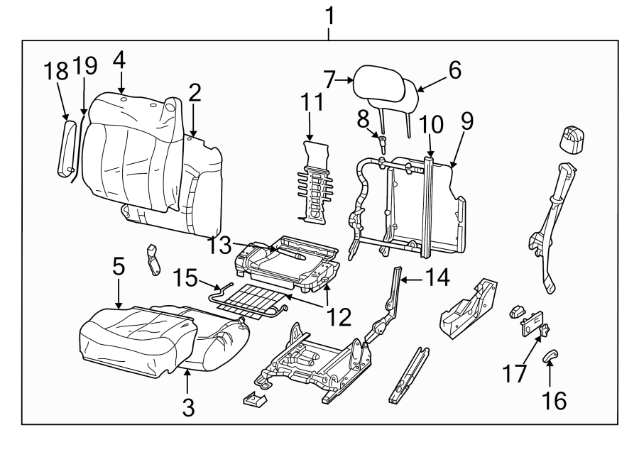 Diagram SEATS & TRACKS. FRONT SEAT COMPONENTS. for your 2005 Chevrolet Blazer   