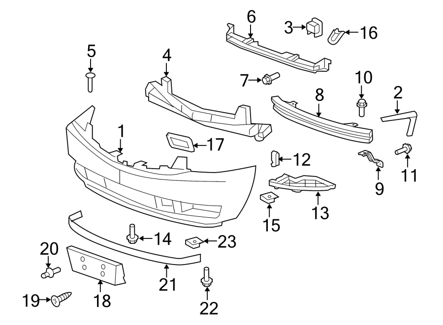 Diagram Front bumper. Bumper & components. for your 2023 Cadillac XT4 Luxury Sport Utility  