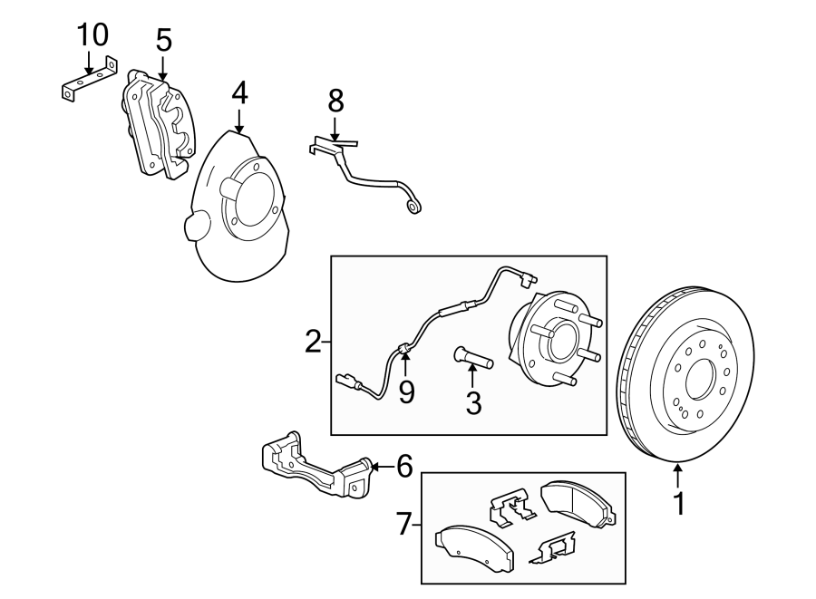 Diagram FRONT SUSPENSION. BRAKE COMPONENTS. for your 2002 GMC Sierra 2500 HD 6.0L Vortec V8 A/T RWD SL Standard Cab Pickup Fleetside 