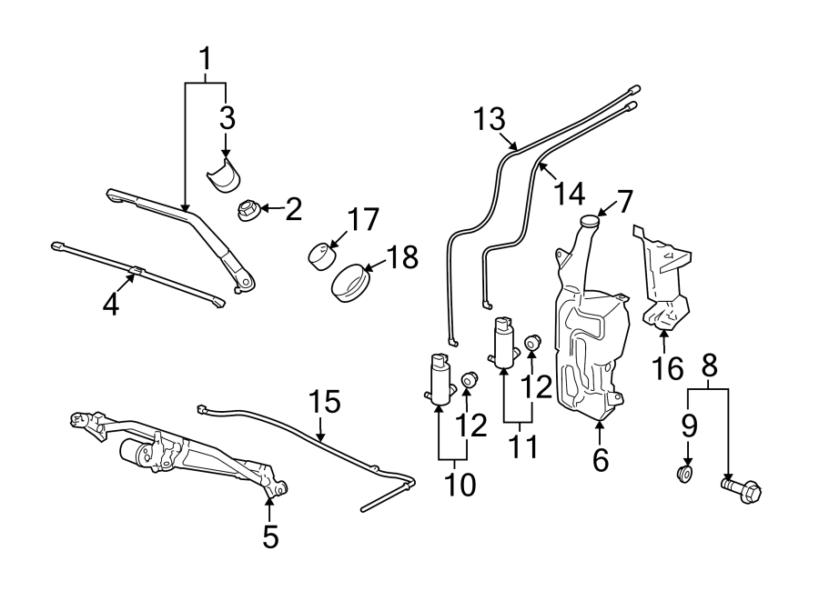 Diagram WINDSHIELD. WIPER & WASHER COMPONENTS. for your Chevrolet Bolt EV  