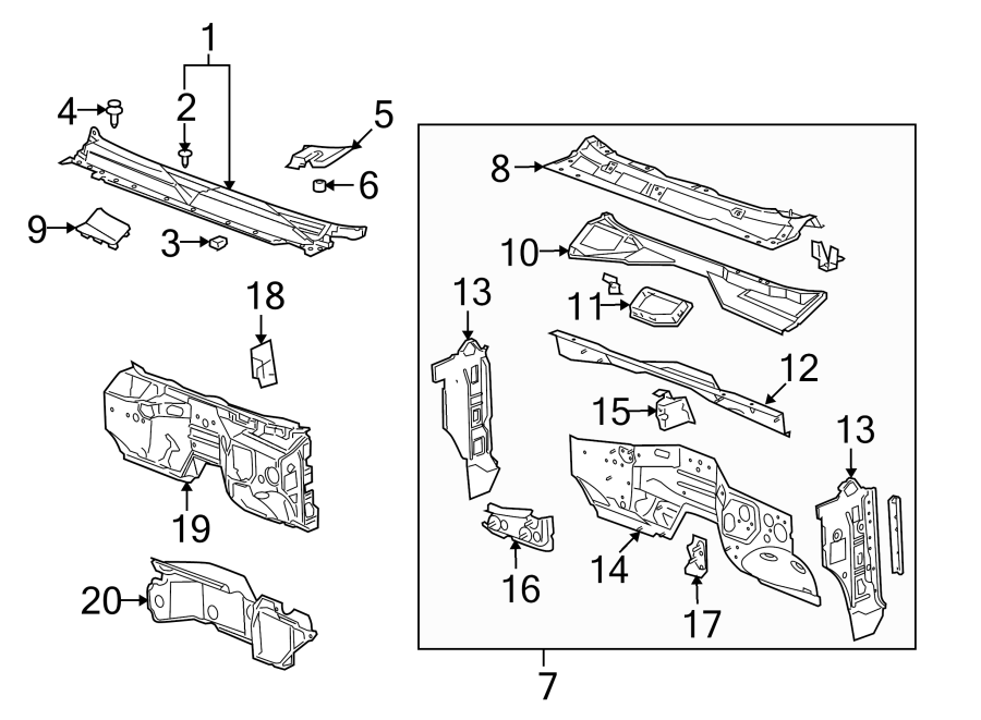 Diagram COWL. for your 2010 Chevrolet Corvette   