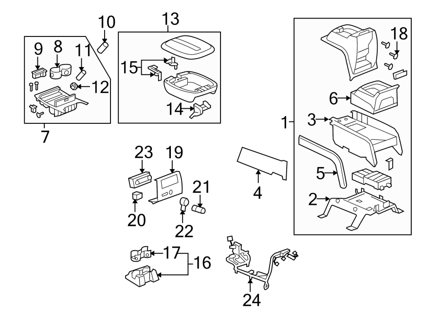 Diagram Center console. for your 2016 GMC Sierra 2500 HD 6.0L Vortec V8 CNG A/T 4WD SLT Extended Cab Pickup Fleetside 