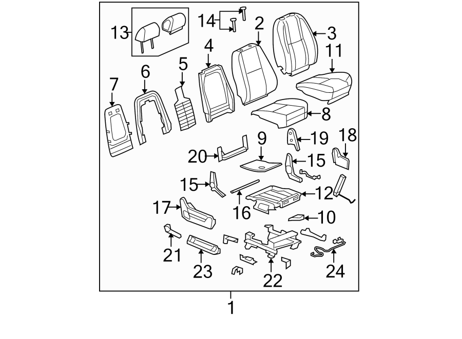 Diagram Seats & tracks. Front seat components. for your 2004 Cadillac Escalade EXT   