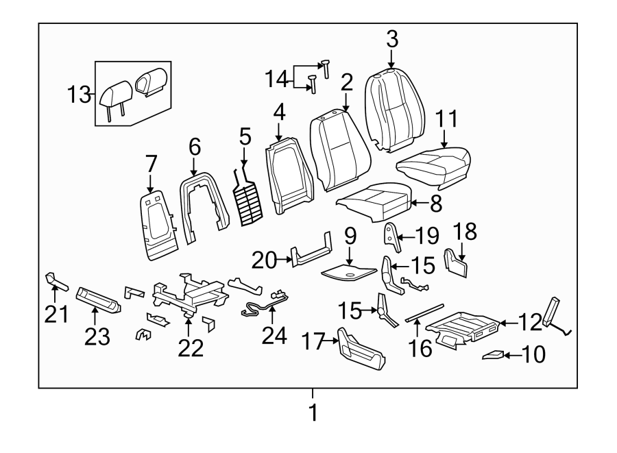 Diagram SEATS & TRACKS. FRONT SEAT COMPONENTS. for your 2010 Chevrolet Silverado 3500 HD LTZ Extended Cab Pickup  