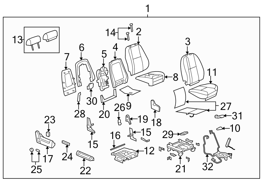 Diagram SEATS & TRACKS. FRONT SEAT COMPONENTS. for your Chevrolet