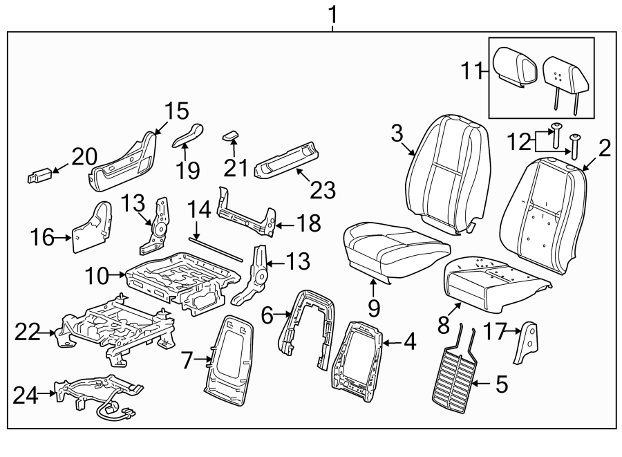 Diagram SEATS & TRACKS. FRONT SEAT COMPONENTS. for your 2010 Chevrolet Silverado 3500 HD LT Extended Cab Pickup  