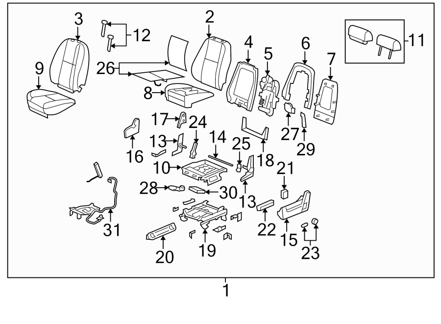 Diagram SEATS & TRACKS. FRONT SEAT COMPONENTS. for your Chevrolet