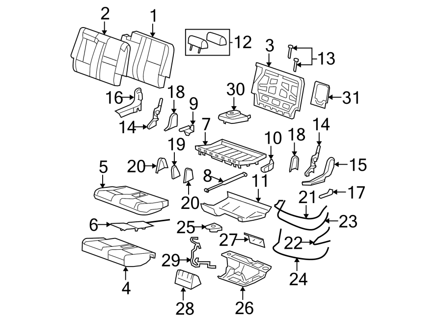 13Seats & tracks. Rear seat components.https://images.simplepart.com/images/parts/motor/fullsize/GA07645.png