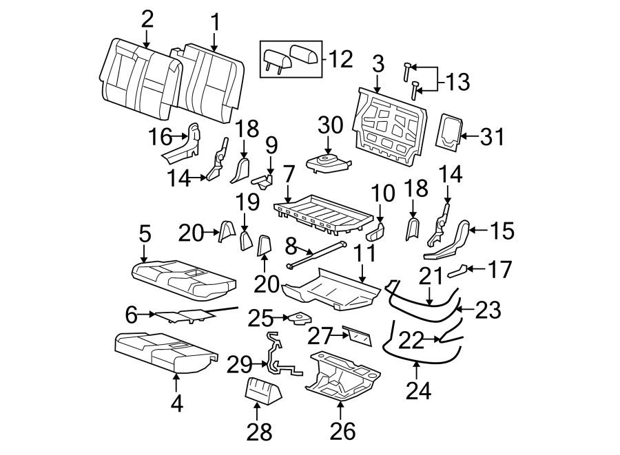 Diagram Seats & tracks. Rear seat components. for your 2018 GMC Yukon XL   