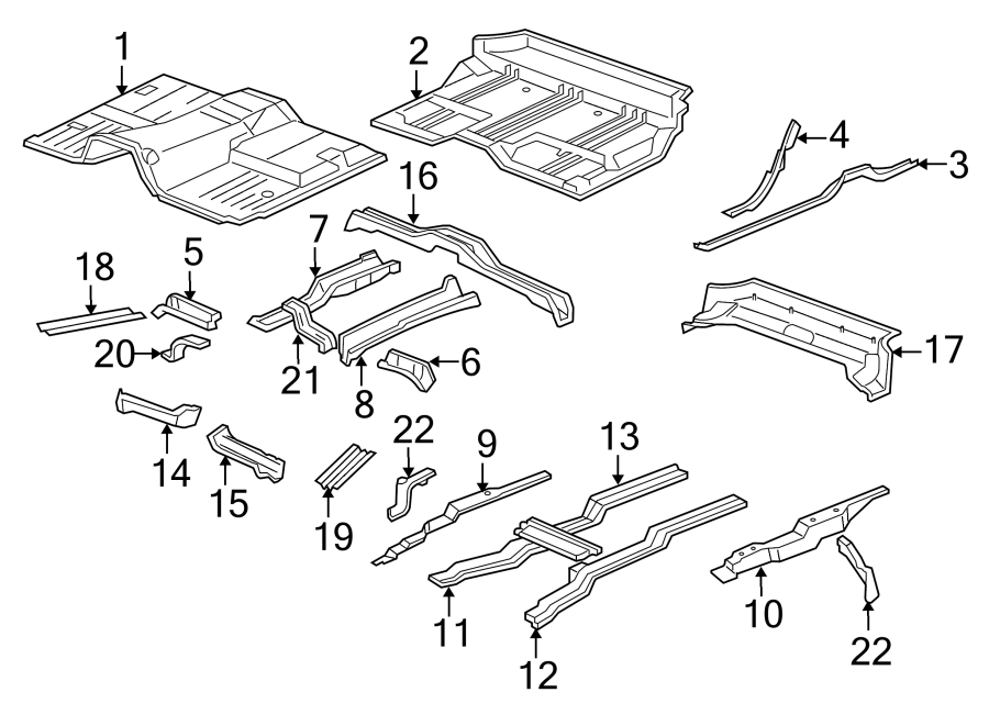 Diagram PILLARS. ROCKER & FLOOR. FLOOR & RAILS. for your 2021 Chevrolet Camaro  LT Coupe 