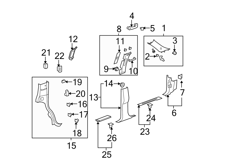 Diagram Pillars. Rear bumper. Rocker & floor. Interior trim. for your 2005 Chevrolet Express 2500   