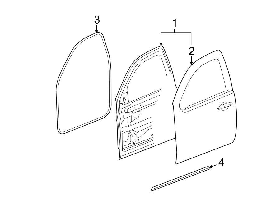 Diagram FRONT DOOR. DOOR & COMPONENTS. for your 2002 GMC Sierra 3500 6.0L Vortec V8 M/T RWD Base Extended Cab Pickup Fleetside 