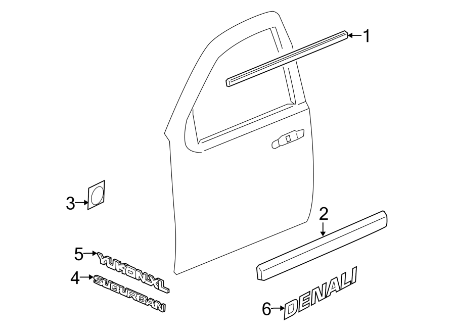 Diagram FRONT DOOR. EXTERIOR TRIM. for your 2013 Chevrolet