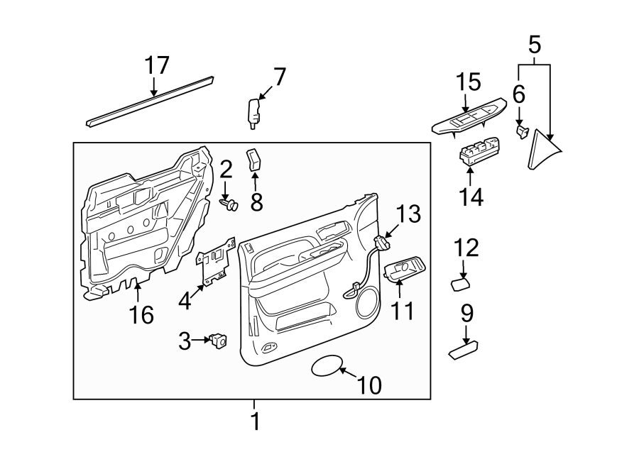 Front door. Interior trim. Diagram