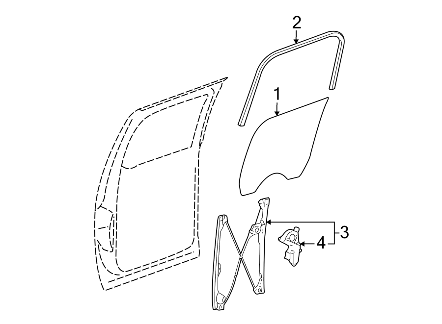 Diagram REAR DOOR. GLASS & HARDWARE. for your 2002 GMC Sierra 3500 6.0L Vortec V8 M/T RWD Base Extended Cab Pickup Fleetside 