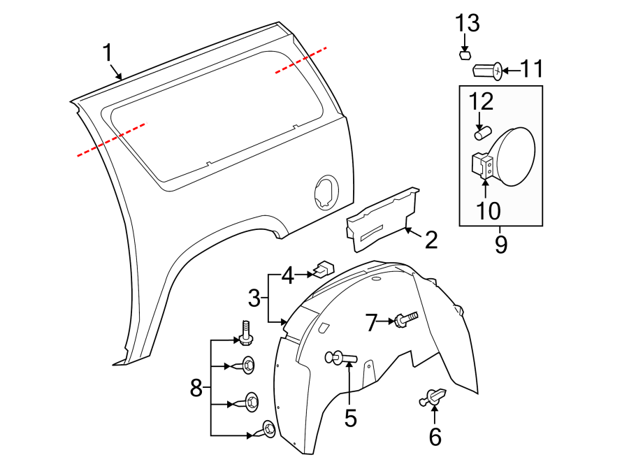 Diagram QUARTER PANEL & COMPONENTS. for your 2005 Chevrolet Trailblazer EXT   