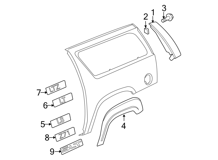 Diagram QUARTER PANEL. EXTERIOR TRIM. for your GMC Yukon XL 1500  