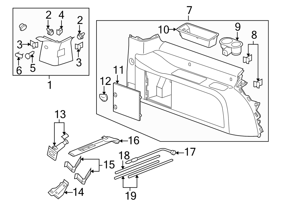 Diagram QUARTER PANEL. INTERIOR TRIM. for your 2007 GMC Sierra 2500 HD 6.6L Duramax V8 DIESEL A/T RWD SLE Crew Cab Pickup Fleetside 